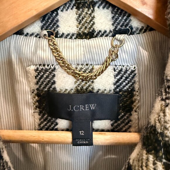 J.Crew Double Breasted Classic Wool Coat Jacket Black Ivory Oxford Plaid sz 12 - Picture 6 of 9